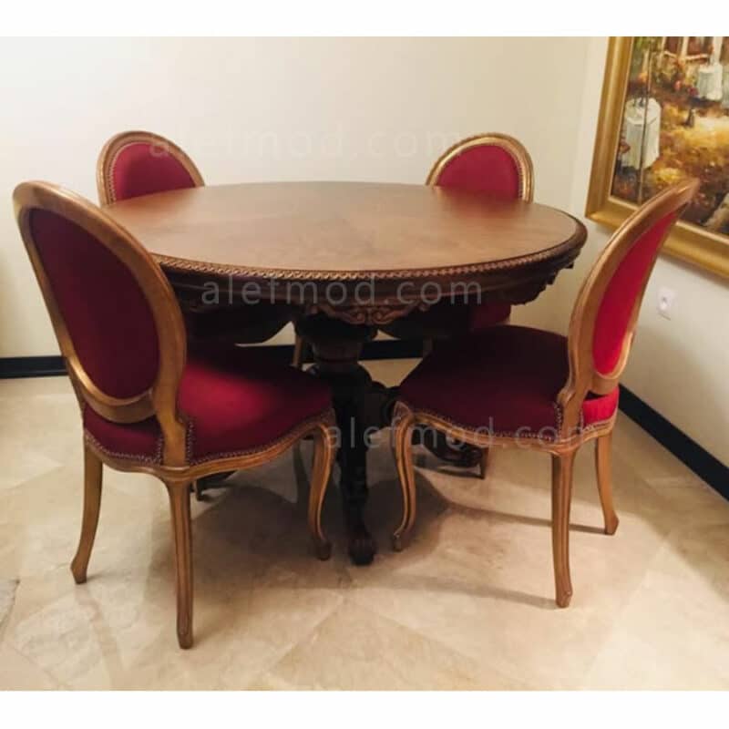 میز ناهار خوری گرد 4 نفره با صندلی منبت مدل 17982